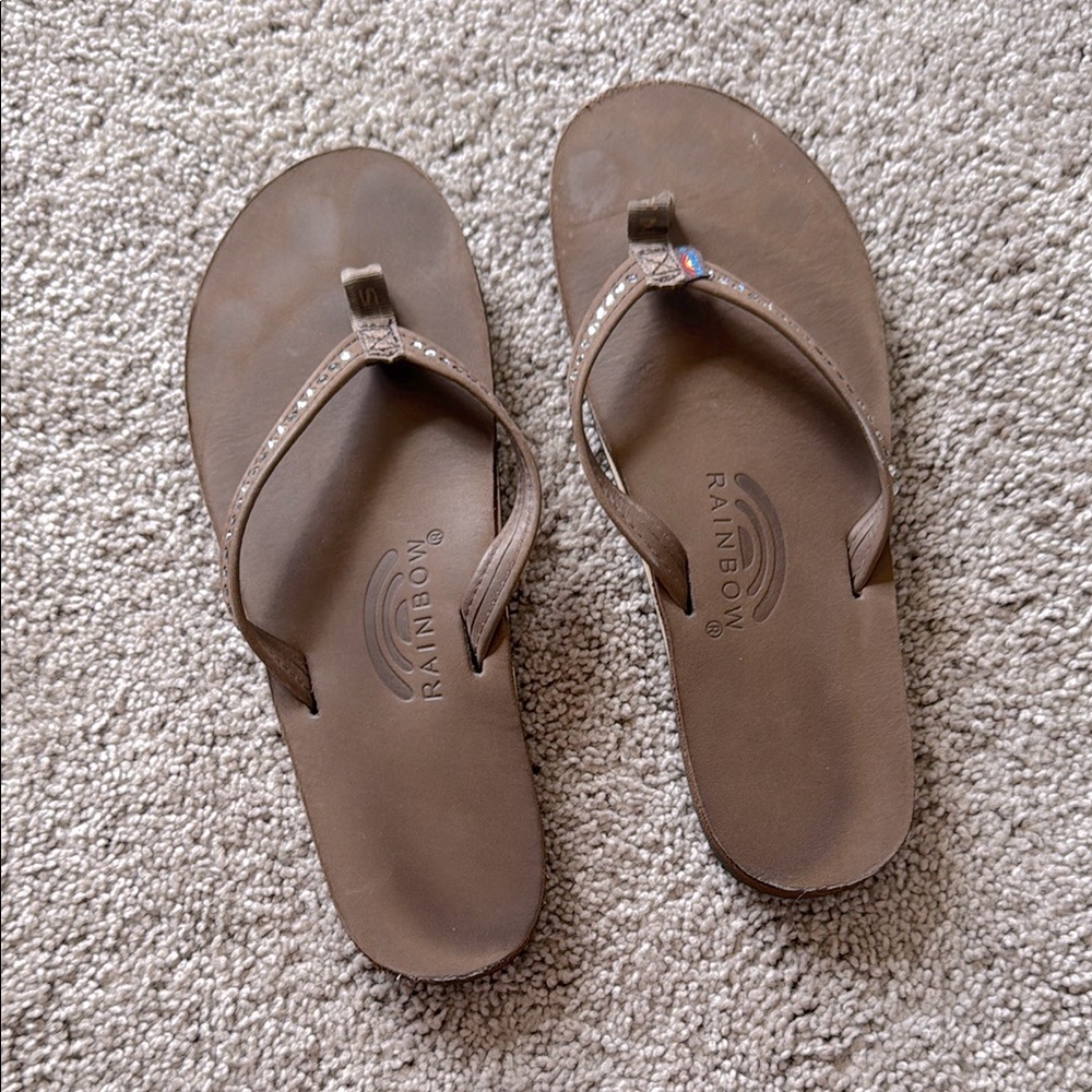 Single Layer Narrow Strap Swarovski Crystals Womens Rainbow Sandals